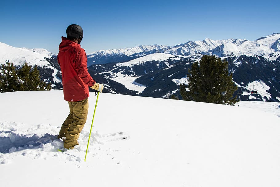 skier, snow, view, winter, cold temperature, mountain, clothing, mountain range, leisure activity, sport
