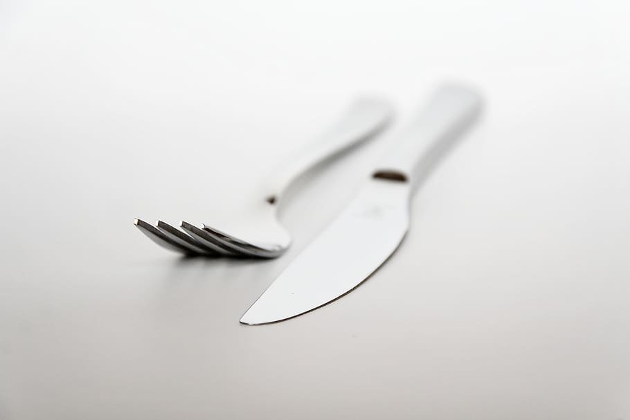 fork, knife, cutlery, metal, tableware, close, kitchen utensil, indoors, eating utensil, studio shot
