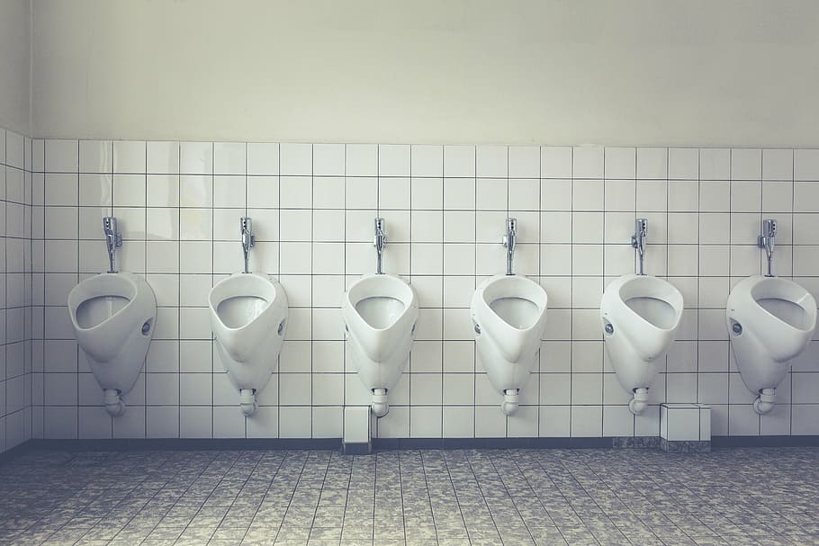 six, white, ceramic, urinals, toilet, loo, wc, public toilet, toilet cabin, public