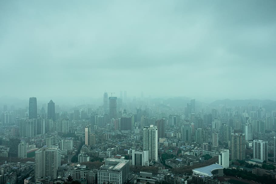 city, cityscape, haze, winter, gray, guiyang, guizhou, china, building exterior, built structure
