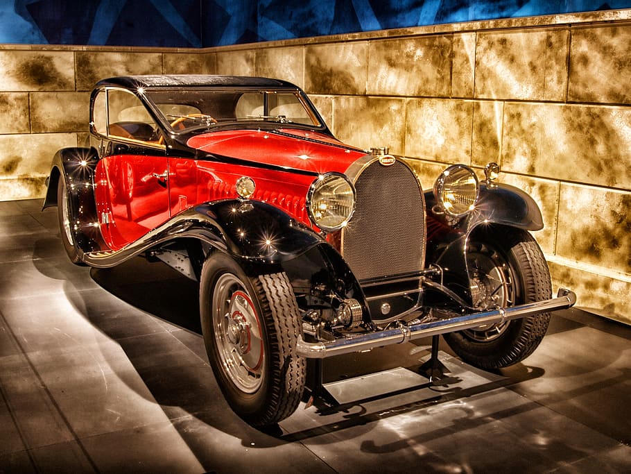 vermelho, preto, clássico, modelo em escala de carro, vermelho e preto, carro clássico, modelo em escala, bugatti, 1932, carro