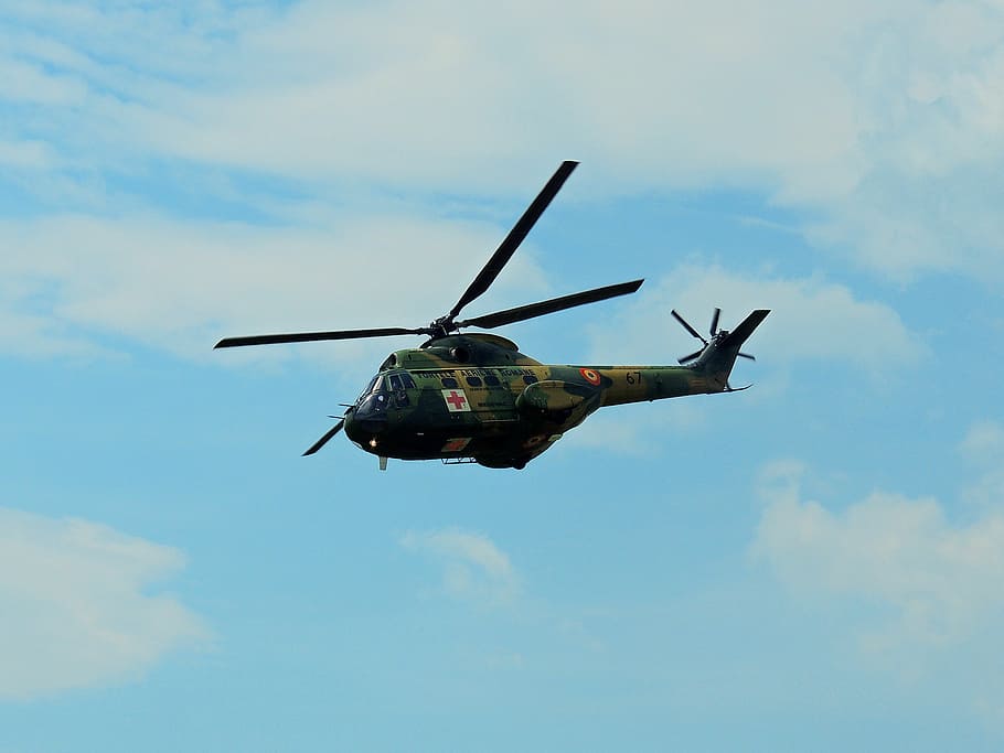 helicopter, puma shocked, aviation, army, pilotage, flight, sky, air vehicle, flying, cloud - sky