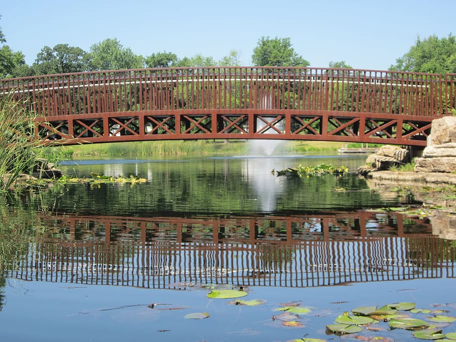 Bridge, Park, Park, Lake, Fountain, Summer, bridge, park, lake, landscape, bridge - Man Made Structure, river