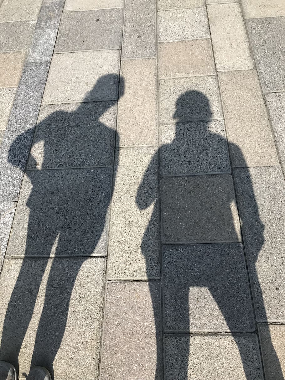 shadows, friends, walking, fun, black, silhouette, shadow, high angle view, men, real people