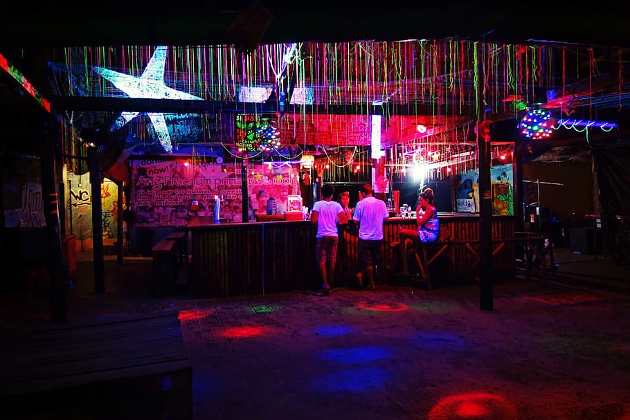 bar, noite, iluminado, fluorescência, festa, vida noturna, clube, bebida, discoteca, entretenimento