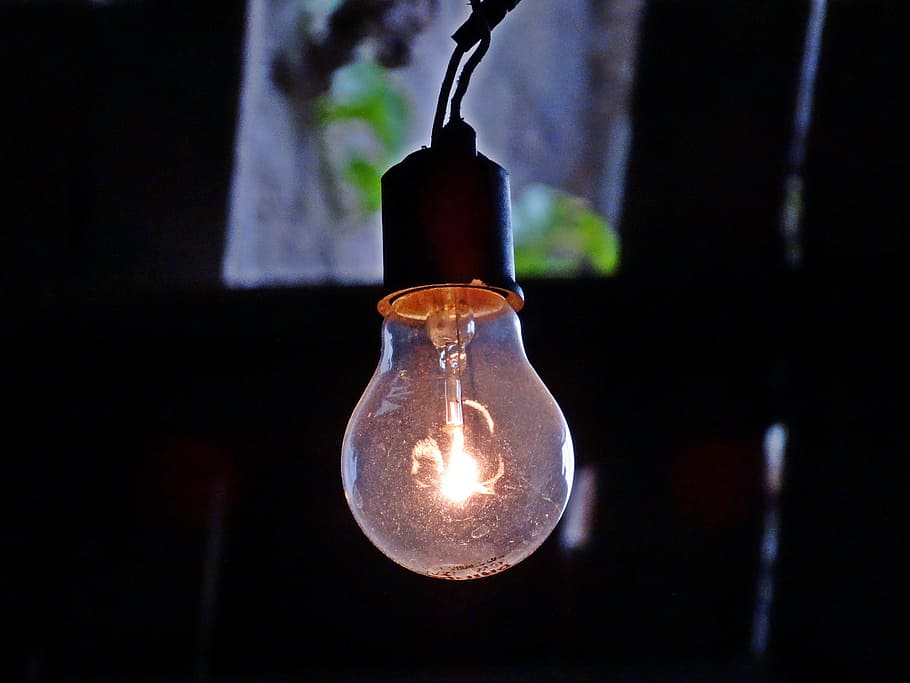 Light, Lamp, Electricity, light bulb, illuminated, close-up, hanging, filament, lighting equipment, focus on foreground
