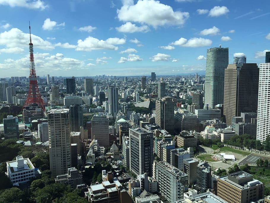 alto, vista de ángulo, edificio de elevación, durante el día, ángulo, vista, edificio de gran altura, Tokio, Japón, ciudad