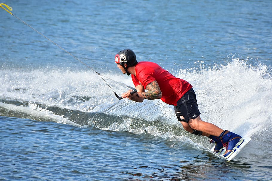 wakeboard, aquatics, action, sport, water, sea, motion, men, leisure activity, one person