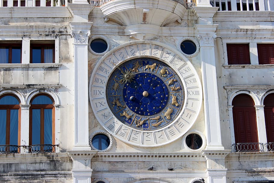 church clock, st mark's square, zodiac sign, blue, old, historically, beautiful, artistically, venice, clock