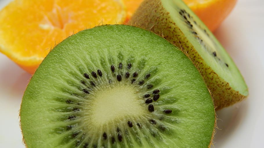 Kiwi, Fruit, Detail, Fetus, Orange, kiwi, fruit, slice, cross section, healthy eating, freshness