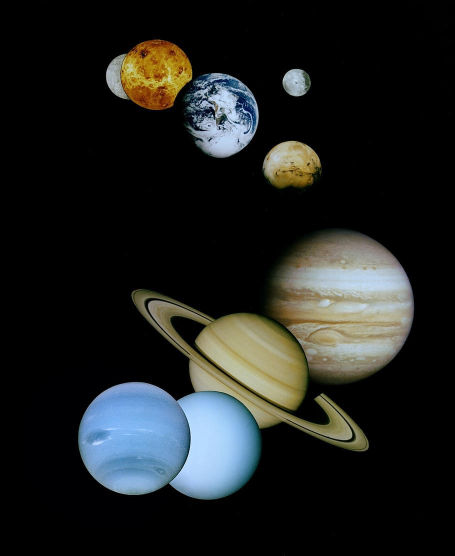 solar, imágenes prediseñadas del sistema, sistema, montaje, planetas, espacio, compuesto, cosmos, tiro del estudio, fondo negro