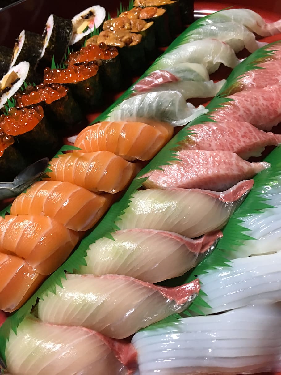 Sushi, Masakan Jepang, Nigiri, makanan, makanan laut, Makanan mentah, kesegaran, gourmet, makanan dan minuman, close-up