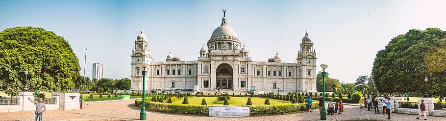orang-orang, berjalan, taman, Kolkata, Victoria Memorial, victoria, panorama, asia, peringatan, india