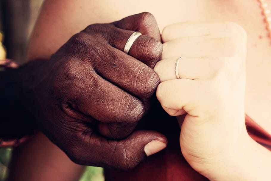 man, woman, wearing, silver-colored rings, couple, marriage, relationship, interracial, together, love