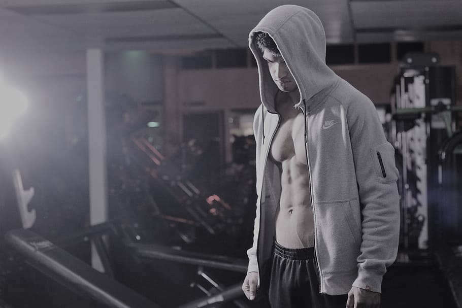 man, wearing, gray, zip-up hoodie, abs, model, hoody, bodybuilder, guy, handsome