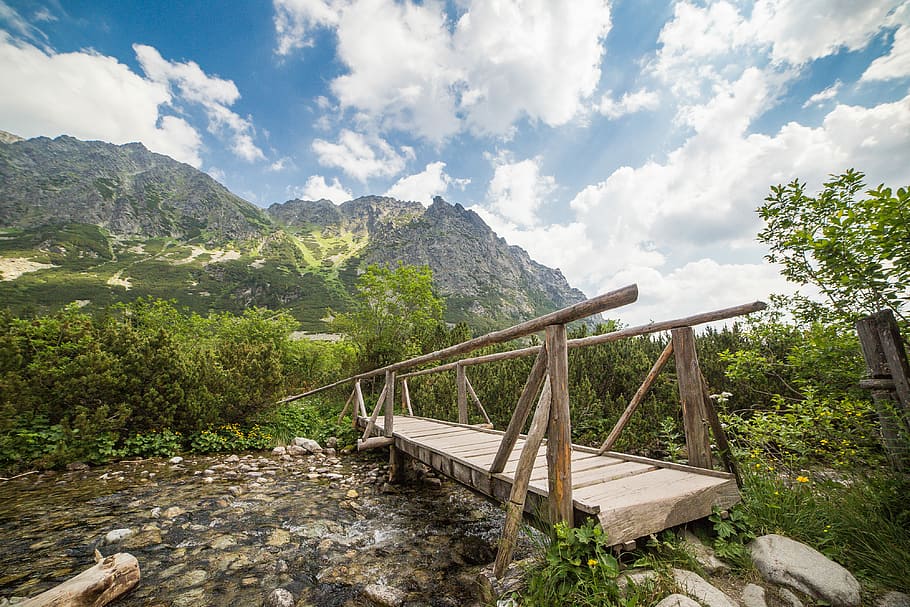 wooden, bridge, high, tatras mountains, Wooden Bridge, High Tatras, Mountains, hiking, hills, nature