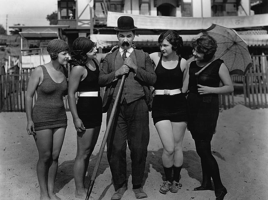 gray, scale photography, man, four, womens, beach, silent film, mack sennett, bathing beauties, summer