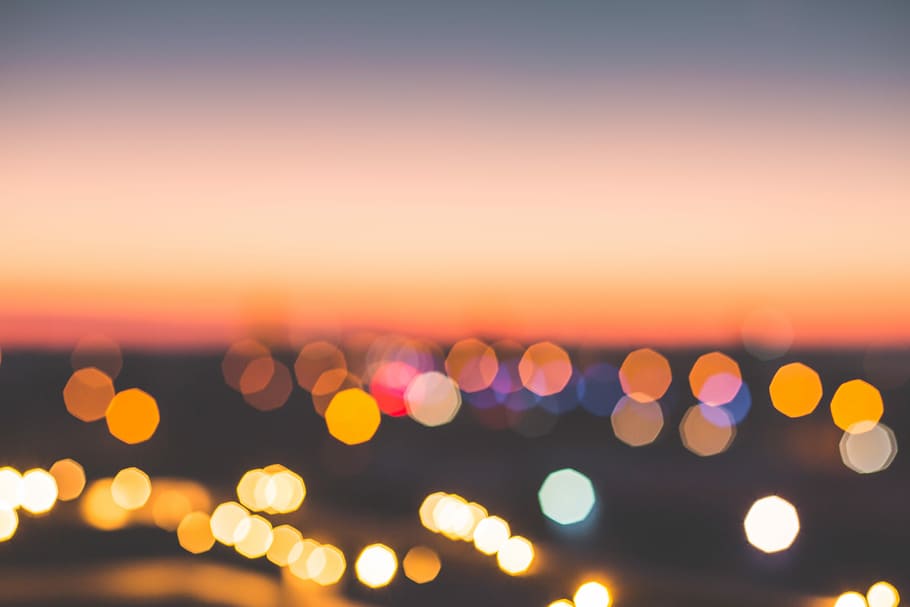 bokeh colors, Romantic, Bokeh, Colors, City, abstract, city lights, cityscapes, cloudless, evening