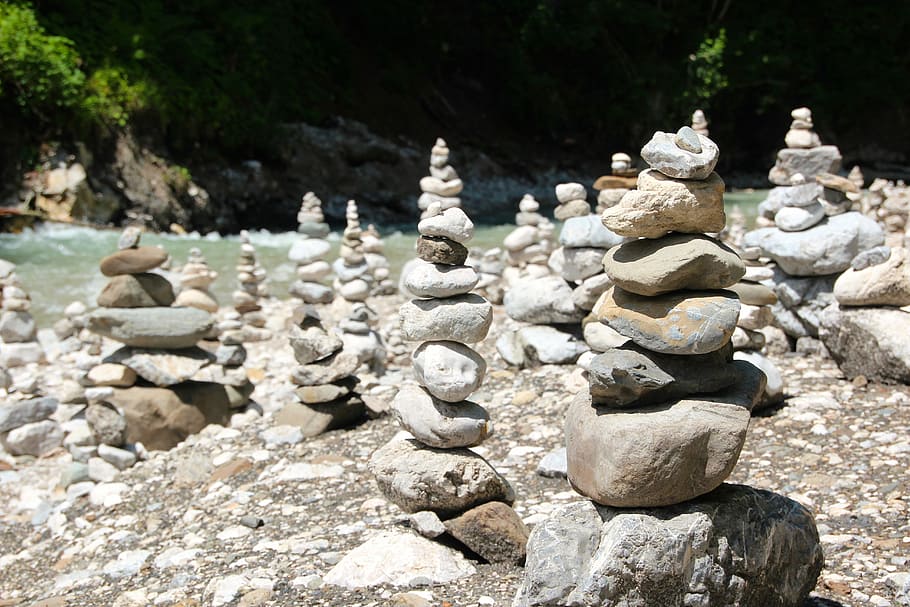 Stone Park, Stones, Stack, stacked stones, shaky, water, pebbles, stone material, outdoors, day