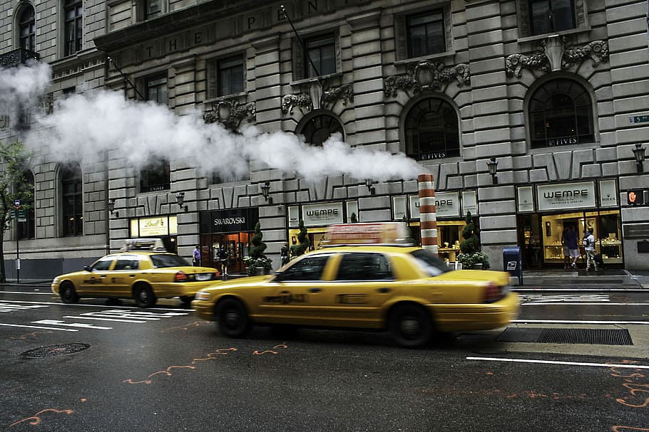 New York, Manhattan, Lexington Avenue, car, smoke - physical structure, street, city, outdoors, transportation, mode of transportation