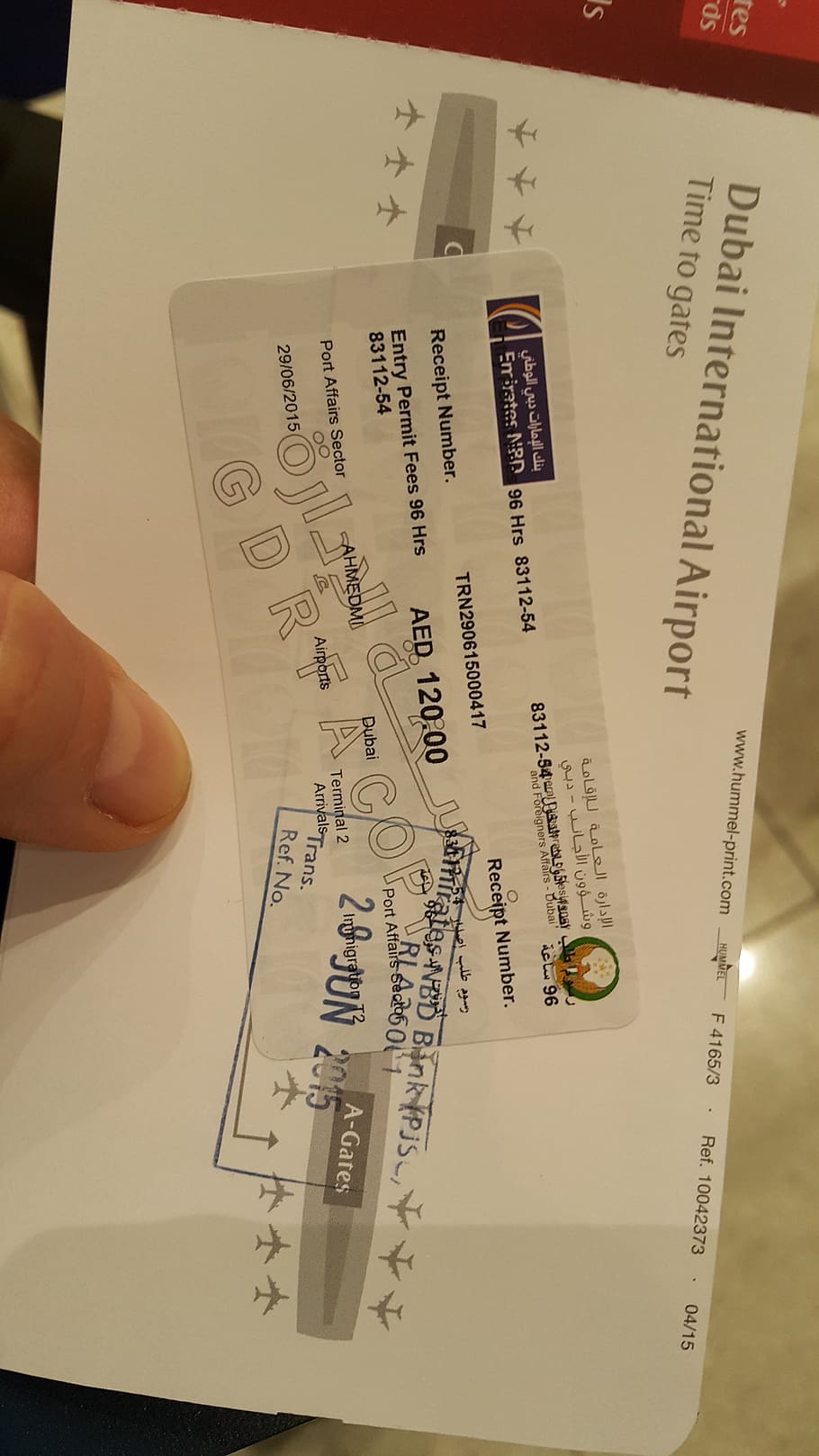 visa, dubai, emirates, ticket, travel, stamp, border, cross, fees, human hand