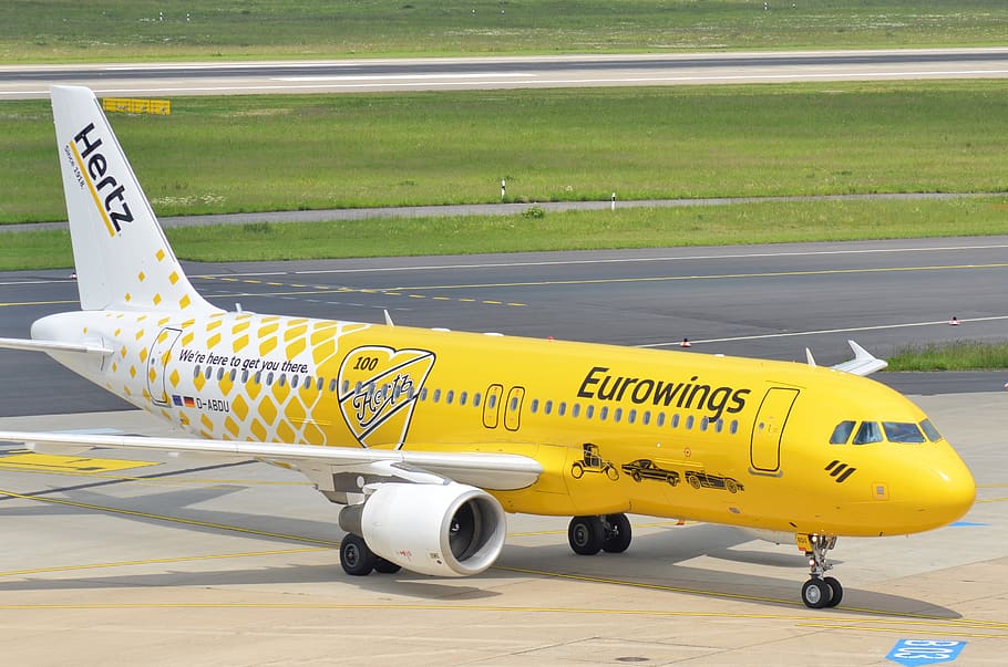 eurowings, a320, airbus, aeroporto, düsseldorf, pintura especial, aeronaves, companhia aérea, transporte, modo de transporte
