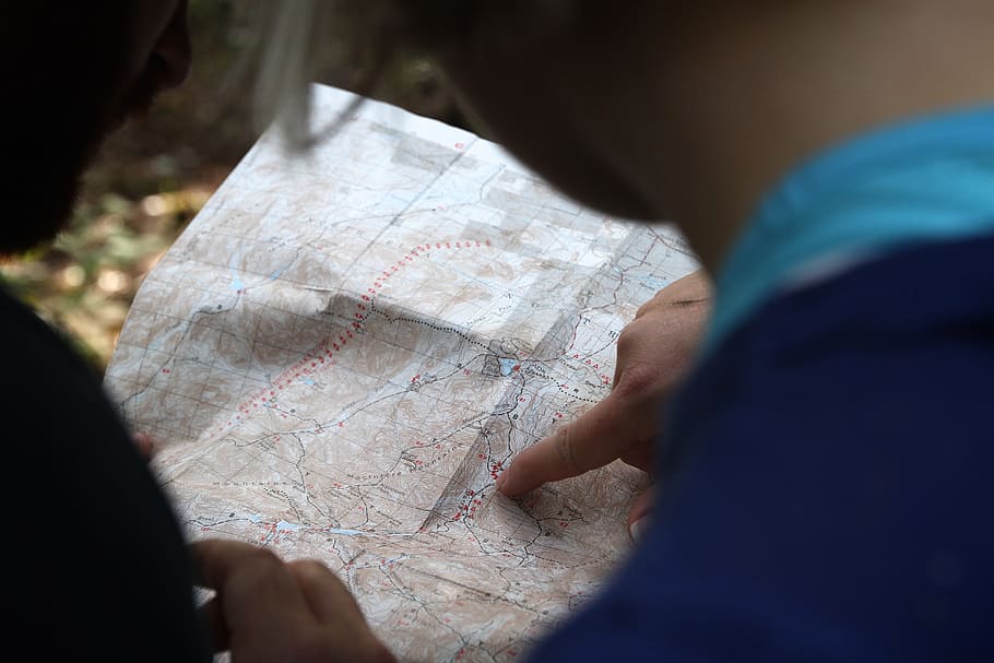 사람, 푸른, 상단, 보유, 화이트, 지도, 탐구, 모험, 지도 제작, 찾기