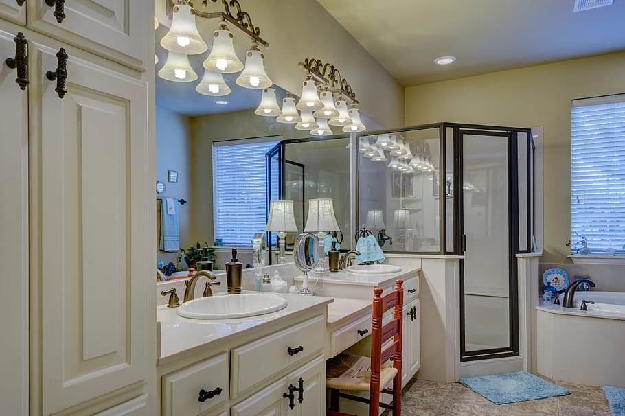 vacío, blanco, de madera, baño, interior, diseño, interior del baño, hogar, moderno, espejo