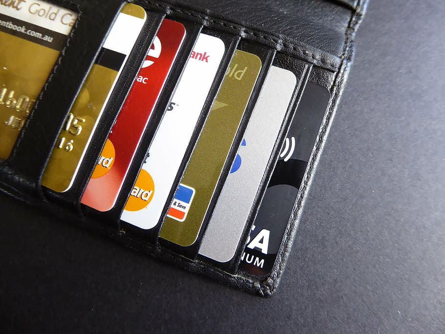 cartões de cores sortidas, preto, carteira de couro, cartão de crédito, cartão, carteira, dinheiro, plástico, bancário, débito