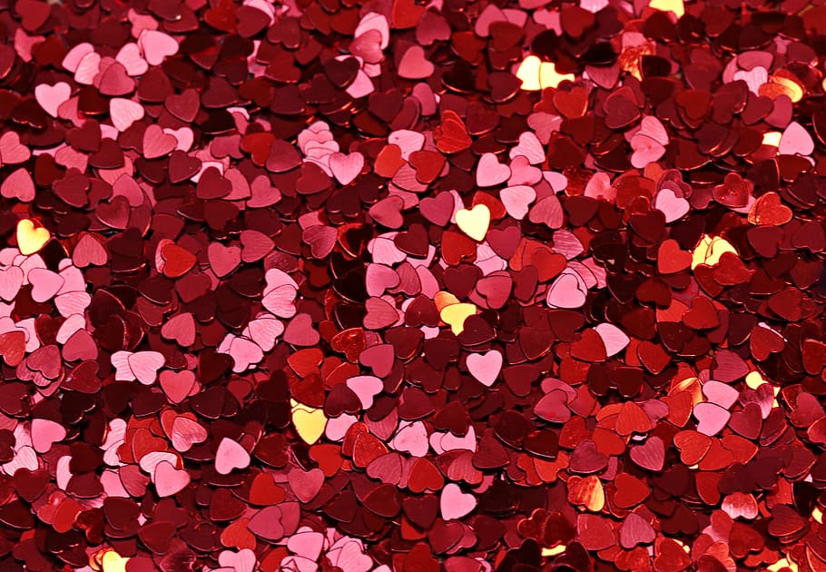 rojo, lote de decoración de corazones, fondo, textura, corazón, corazón rojo, brillo, brillante, cerrar, fondos