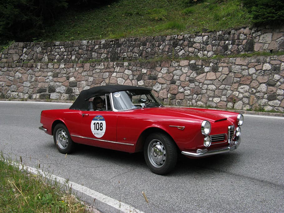 golden, cup, vintage, car, Golden Cup, Dolomites, Vintage Car, golden cup of the dolomites, italian style, red