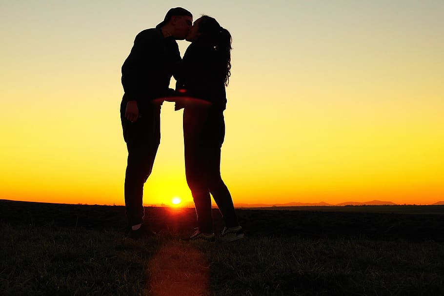 kiss, love, young, pair, romance, tenderness, young man, young woman, dearest, sunset