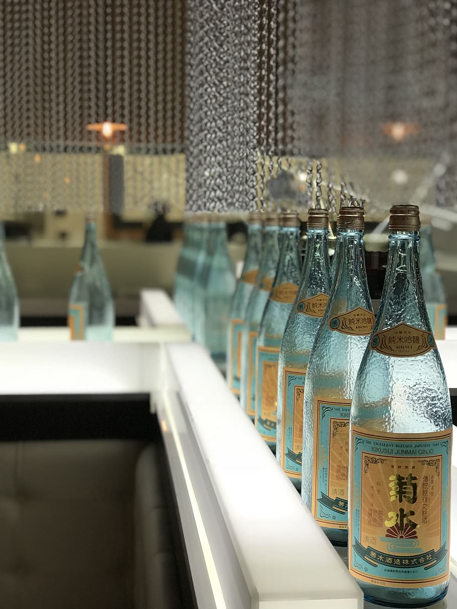 bottle, sake, asian, luxury, food and drink, drink, container, refreshment, business, indoors