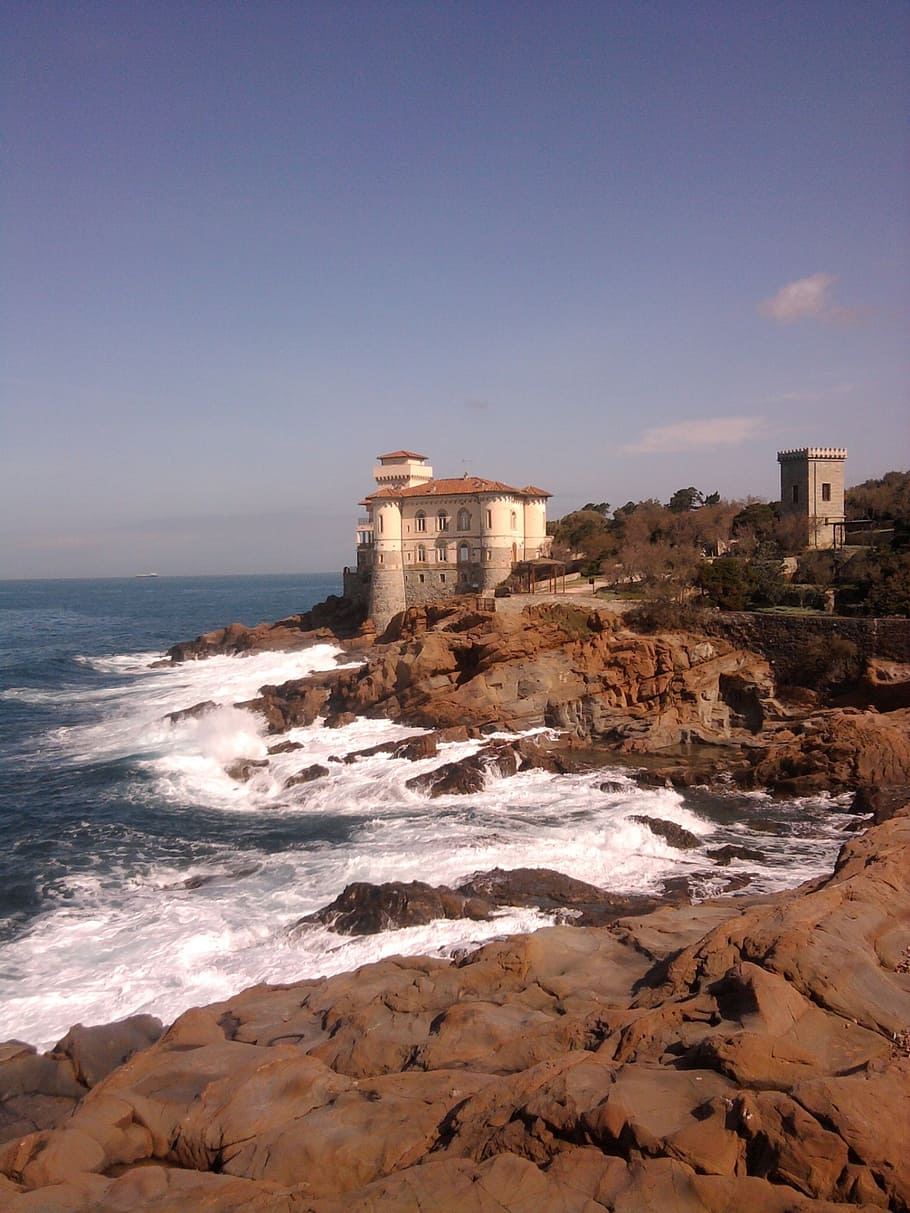 litoral, castelo, penhasco, toscana, costa, rochoso, beira mar, mansão, resistente, pedra