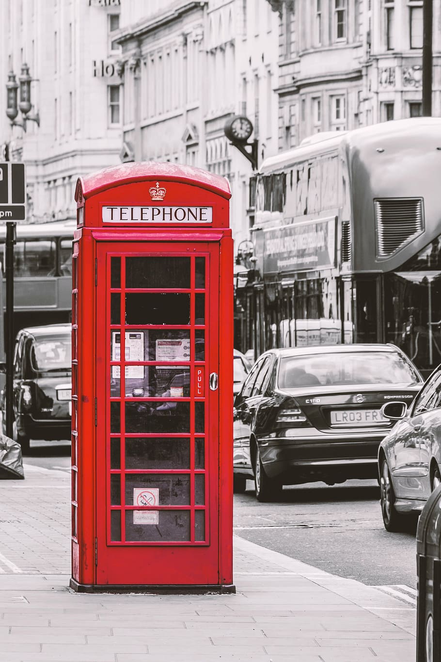 selective, color, red, telephone booth, london, phone booth, england, red telephone box, british, dispensary