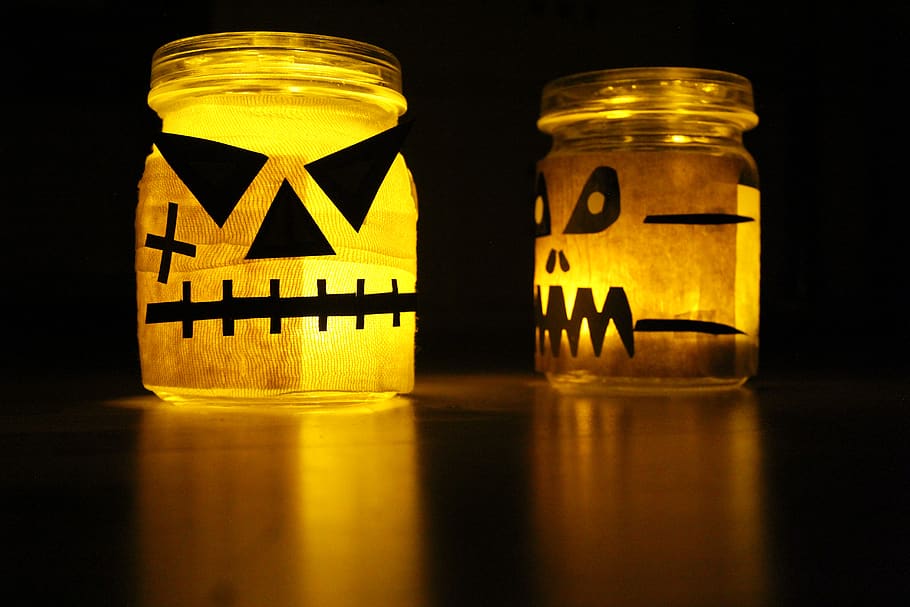 halloween, creepy, horror, weird, autumn, ghost, dark, decoration, two objects, container