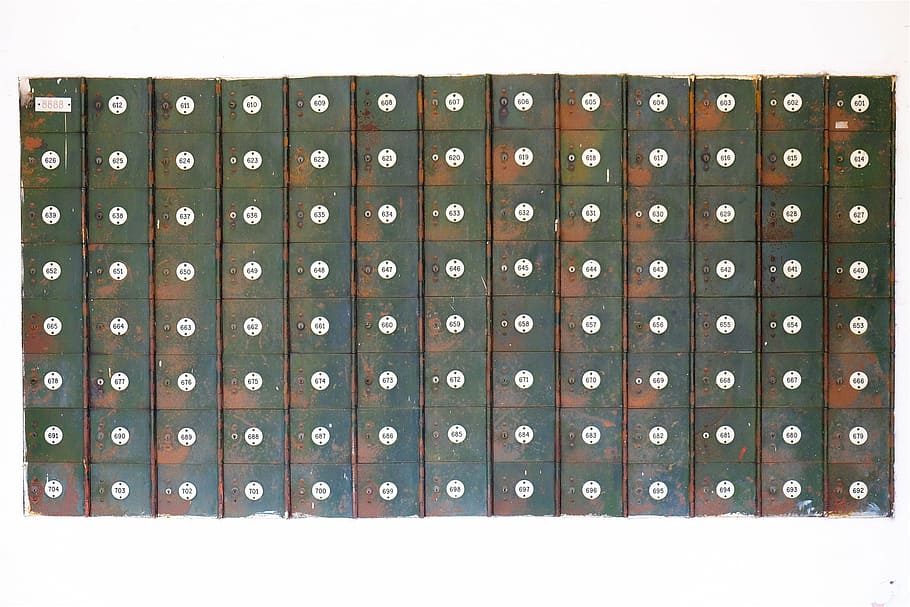 rectangular, black, white, case, brown, wooden, card, drawer, lockers, numbers