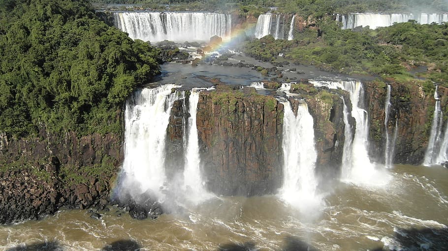 cascadas durante el día, foz do iguaçu, iguaçu, cascada, agua, estuches, spray, salvaje, cataratas, arcoíris