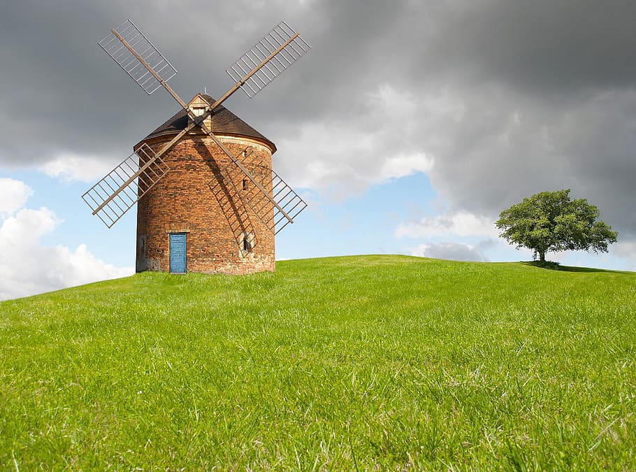 windmill, mill, sky, building, wing, mediterranean, pinwheel, grind, turn, northern germany