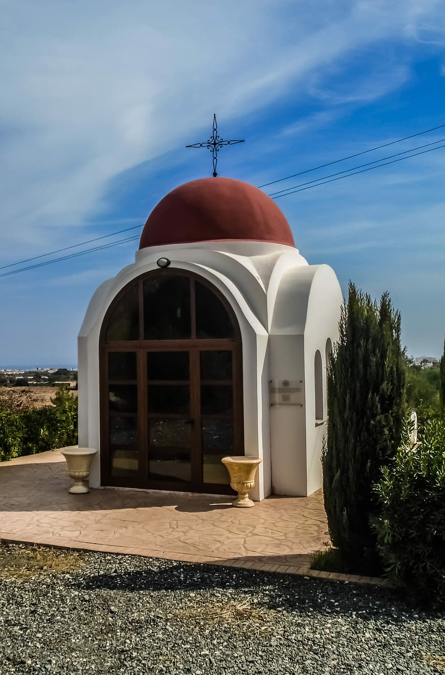 Cyprus, Paralimni, Oratory, Red, Chapel, red, chapel, architecture, dome, cloud - sky, building exterior