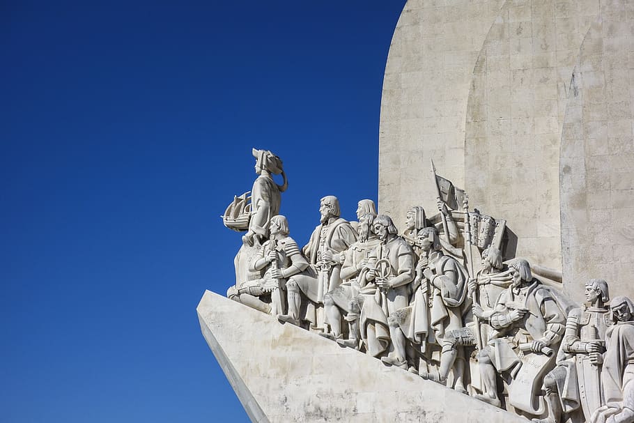 concrete, statues, clear, sky, daytime, lisbon, portugal, places of interest, success, monument of the discoveries