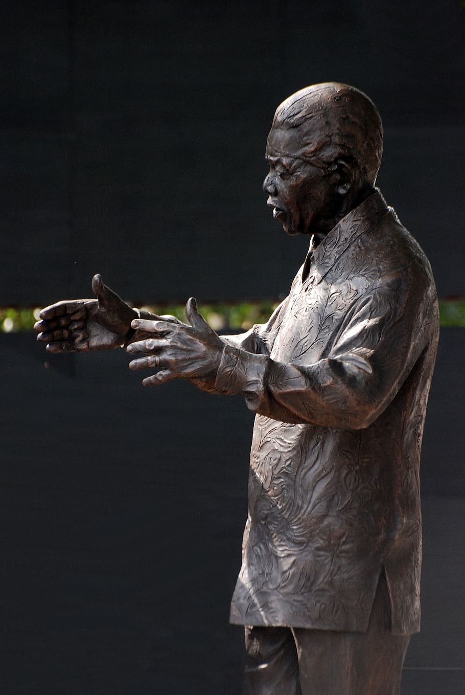 homem, concreto, estátua, dia, Nelson Mandela, bronze, Londres, memorial, praça do parlamento, representação