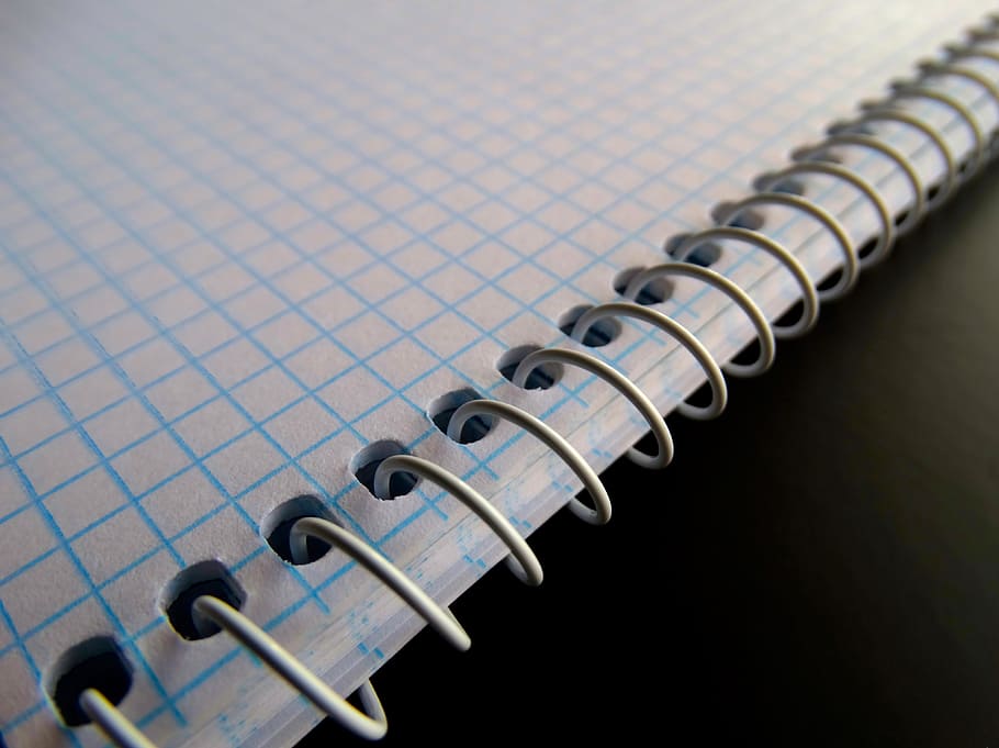 blue, graphing notebook, black, surface, issue, spiral notebook, spiral, learn, notes, close-up