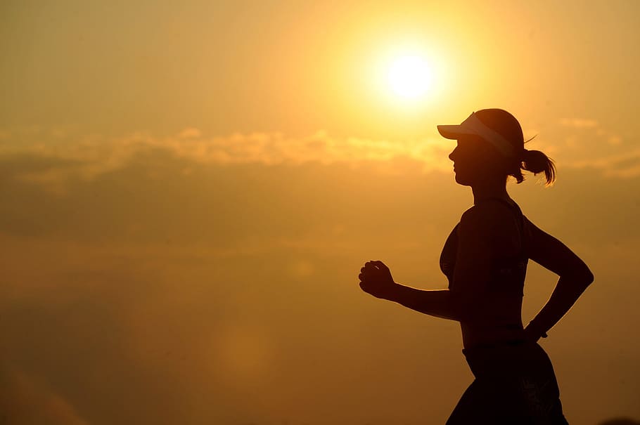 man, black, crew-neck shirt, silhouette, woman, running, sunset, runner, long distance, fitness