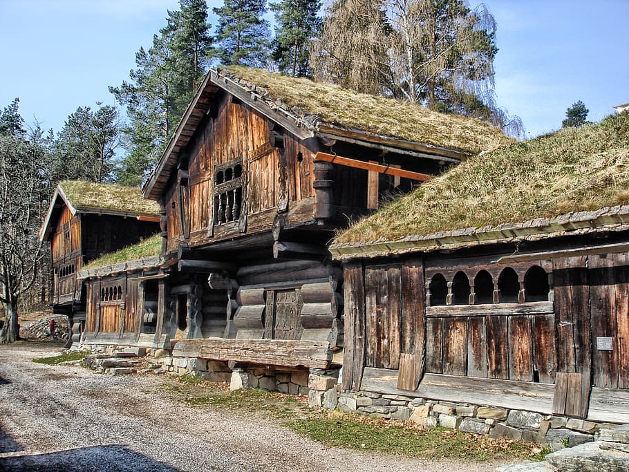 brown, green, wooden, house, Oslo, Norway, Landscape, Scenic, homestead, farm