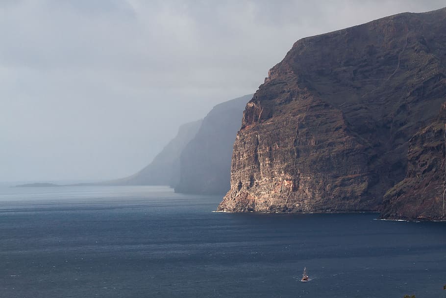 sailing boat, rock cliffs, cliffs, cliff, los gigantes, tenerife, santiago del teide, west coast, sea, ship