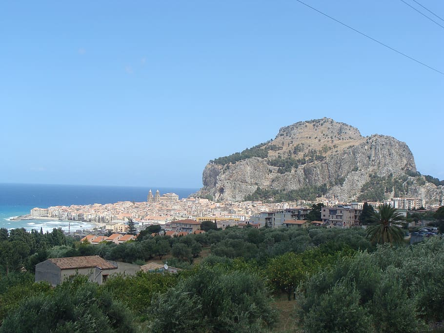 ciudad, paisaje, sicilia, cefalú, italia, recuerdos de, mar, mar mediterráneo, costa, europa