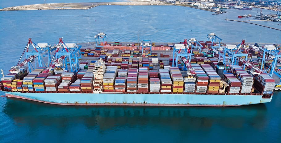 kapal, wadah, pelabuhan, muatan, ekspor, perdagangan, pengiriman, impor, gudang, logistik