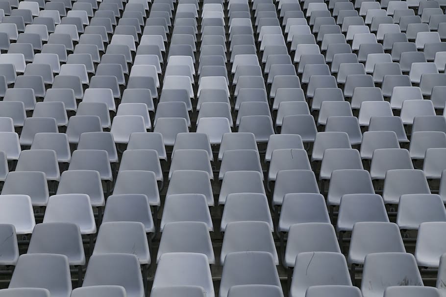 white, plastic chair lot, rows of seats, sit, auditorium, football stadium, stadium, grandstand, cape town, south africa