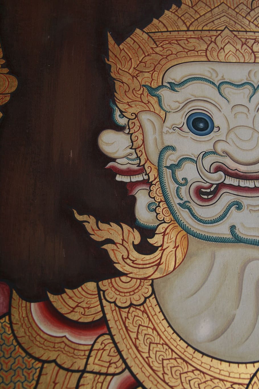 demon, face, ornamental, painting, ze, ornament, half, thai, wat po, temple